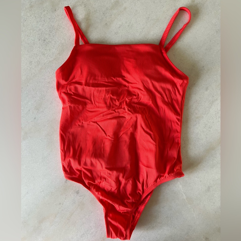Kona Sol Coral Ribbed One-Piece Swimsuit